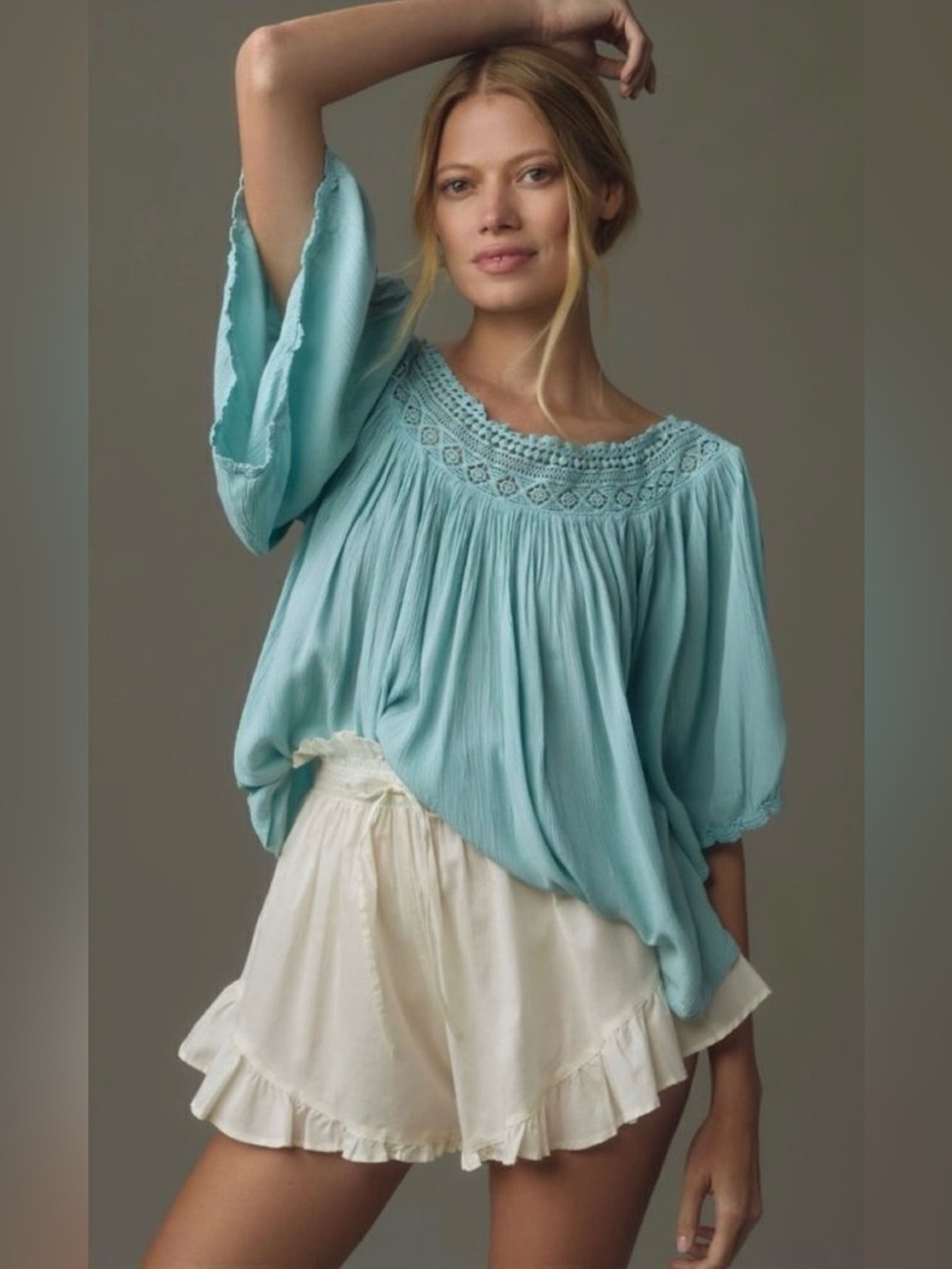 Anthropologie Aqua Blue Gauze Swing Blouse